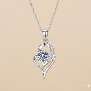 Sterling Silver Moissanite Necklace, Dainty 0.5 Carat Pendant, FOR HER